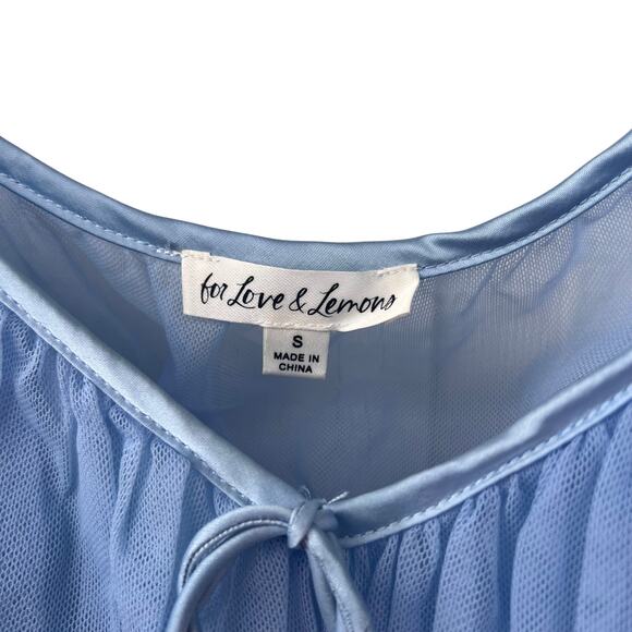 For Love & Lemons Sunshine Sheer Mesh Puff Sleeve Crop Top Light Blue NWOT Small - Picture 7 of 9